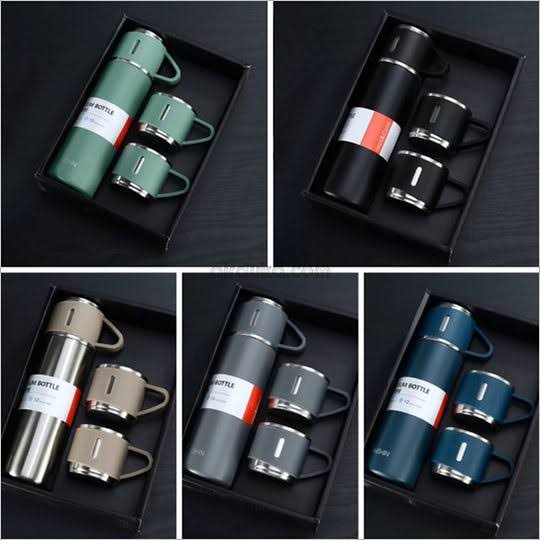 Vacuum Flask Gift Set – Stainless Steel Hot & Cold Thermos with Cups (Insulated Travel Set)