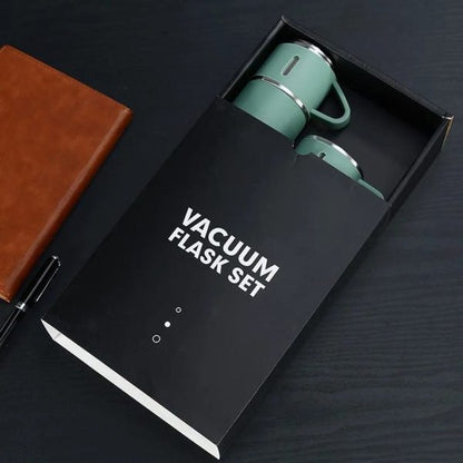 Vacuum Flask Gift Set – Stainless Steel Hot & Cold Thermos with Cups (Insulated Travel Set)