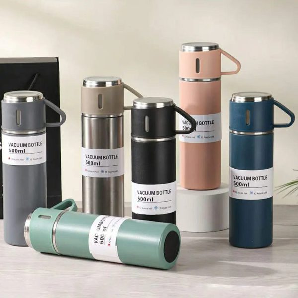 Vacuum Flask Gift Set – Stainless Steel Hot & Cold Thermos with Cups (Insulated Travel Set)