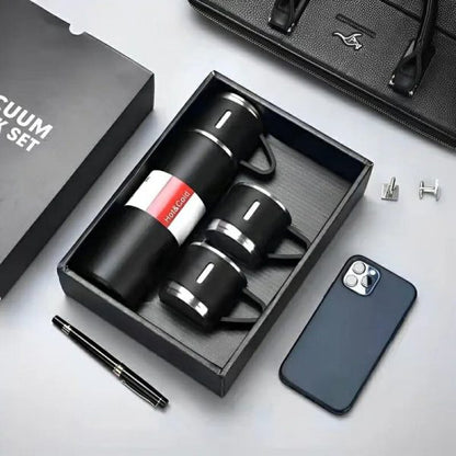 Vacuum Flask Gift Set – Stainless Steel Hot & Cold Thermos with Cups (Insulated Travel Set)